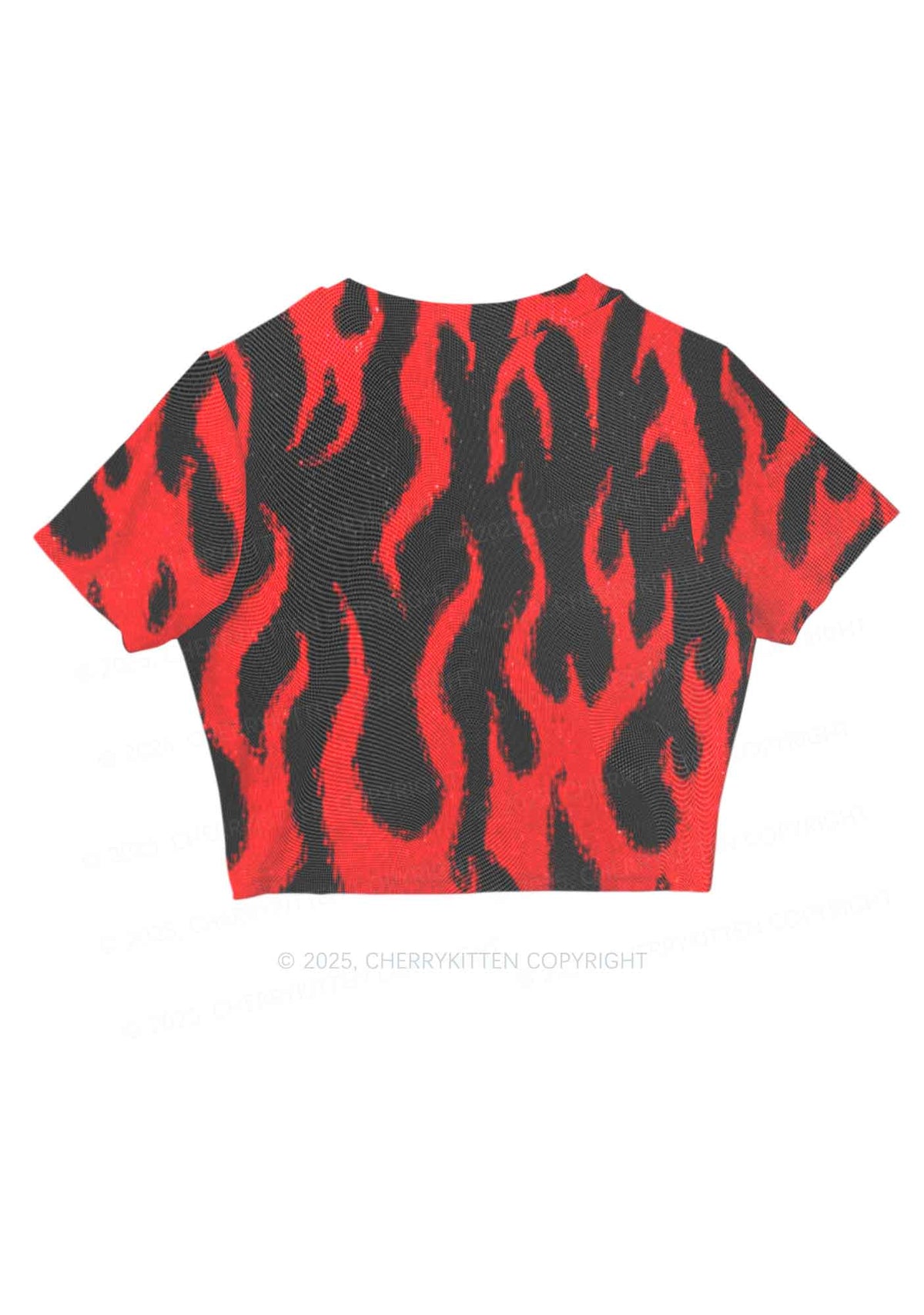 Red Flame Y2K Mesh Crop Top Cherrykitten