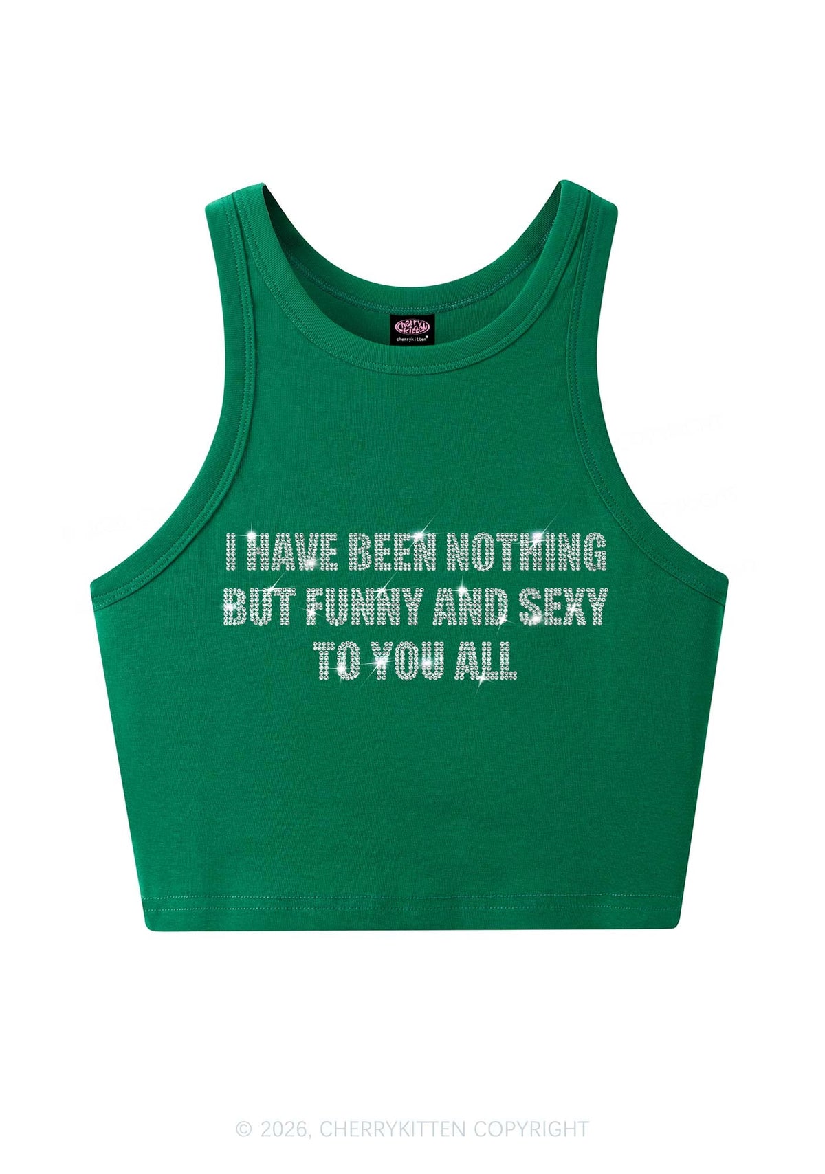 Rhinestone I Have Been Funny Y2K Crop Tank Top Cherrykitten