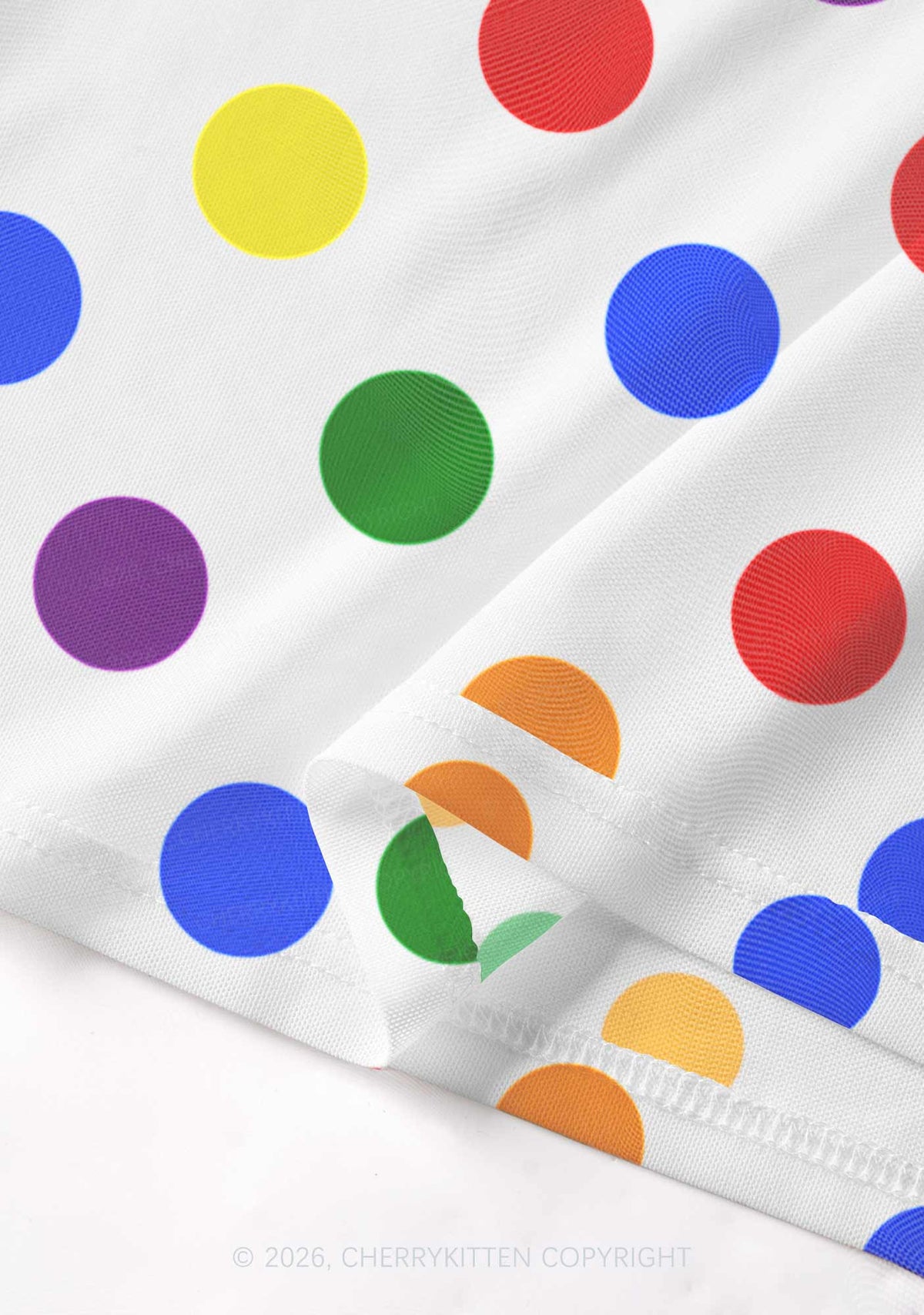 Rainbow Dots On White Pride Y2K Mesh Crop Top Cherrykitten