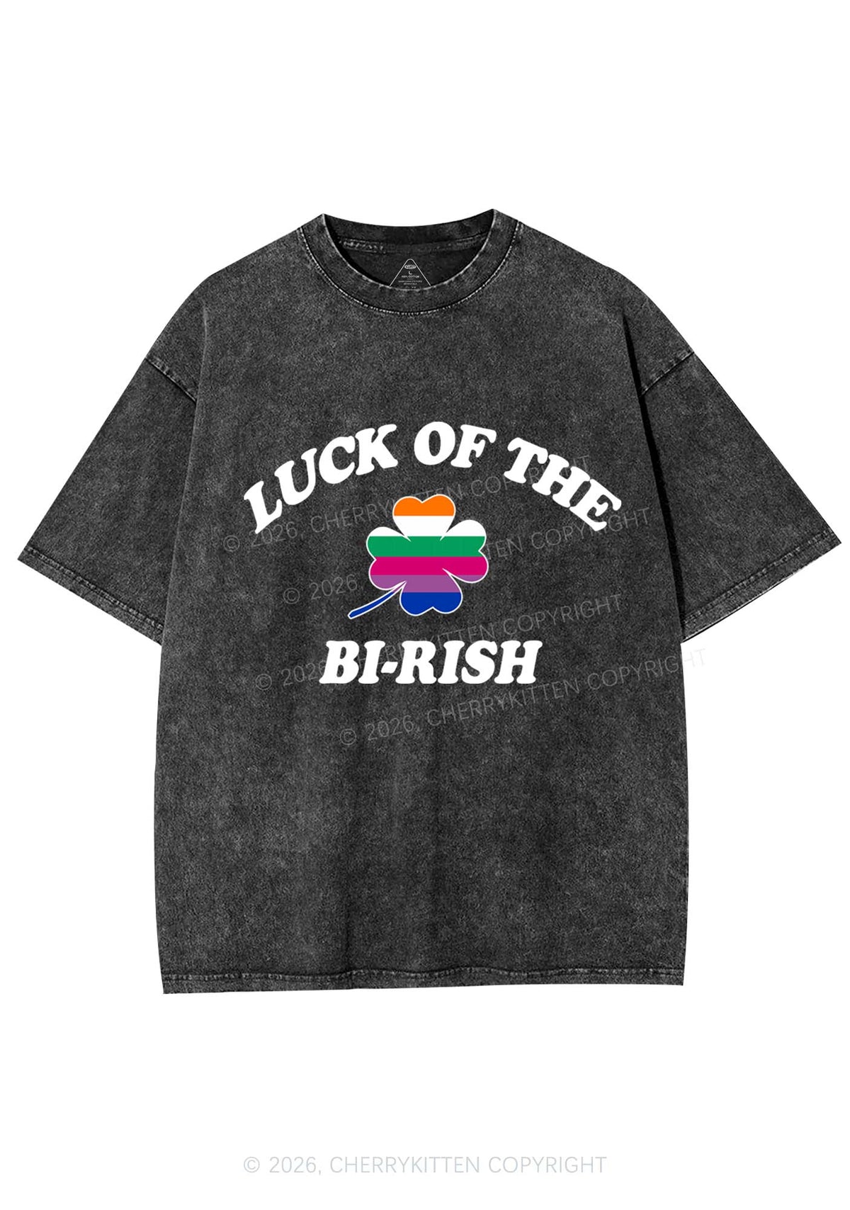 Luck Of The Bi Rish St Patricks Y2K Shirts Washed Tee Cherrykitten