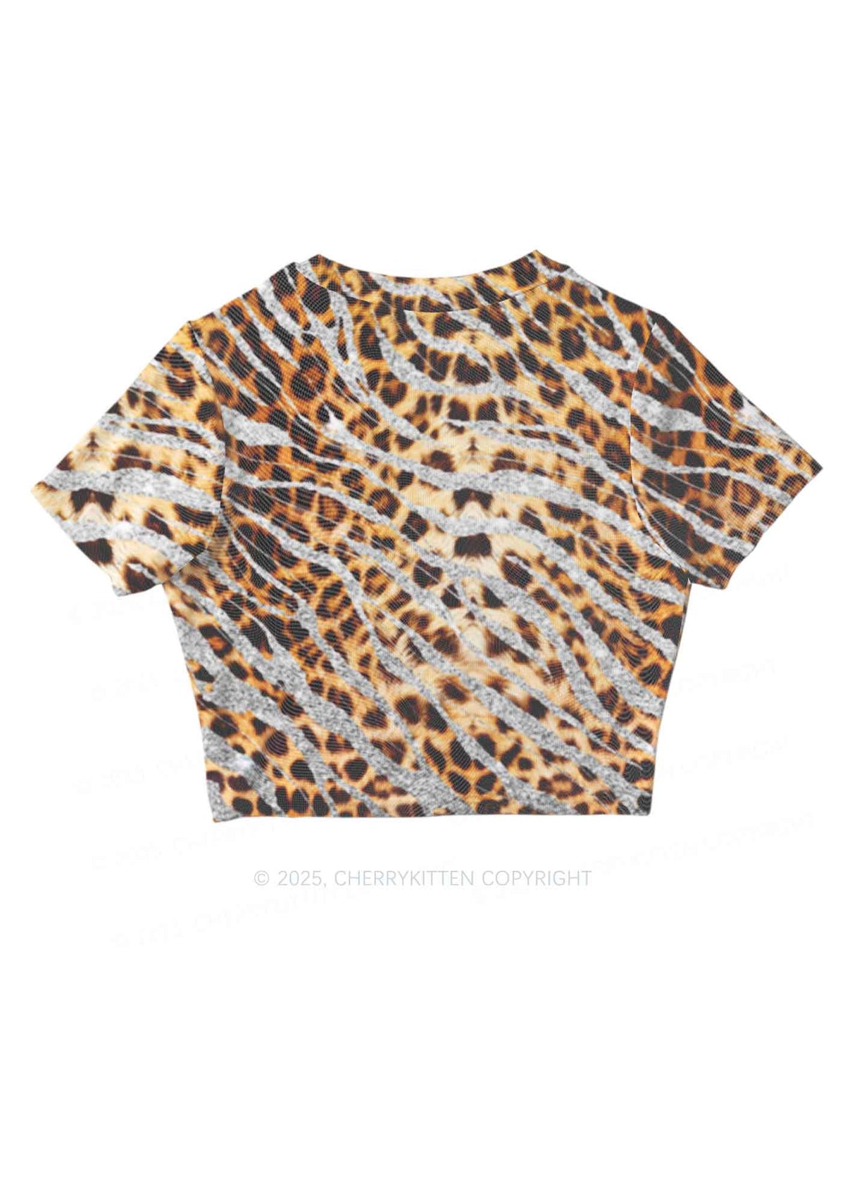 Silver Glitter Leopard Y2K Mesh Crop Top Cherrykitten