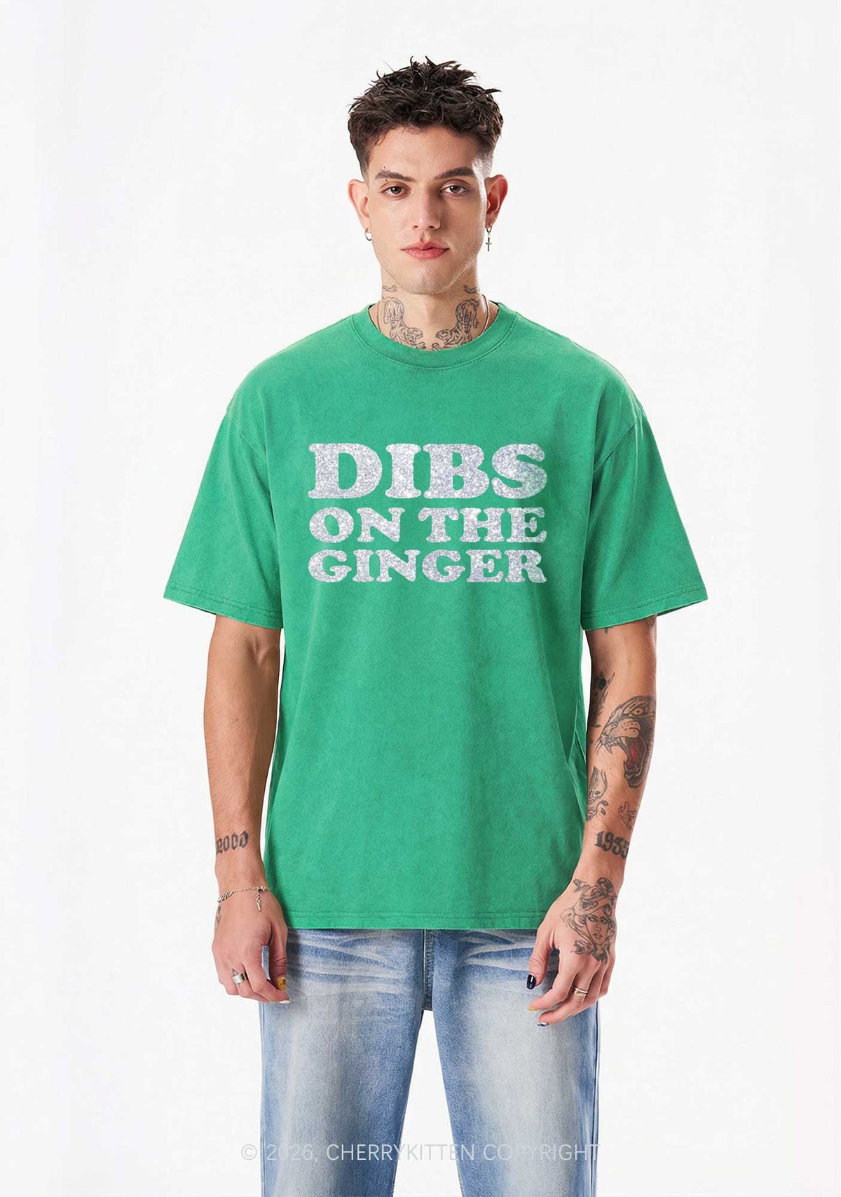Glitter Dibs On The Ginger St Patricks Y2K Shirts Washed Tee Cherrykitten