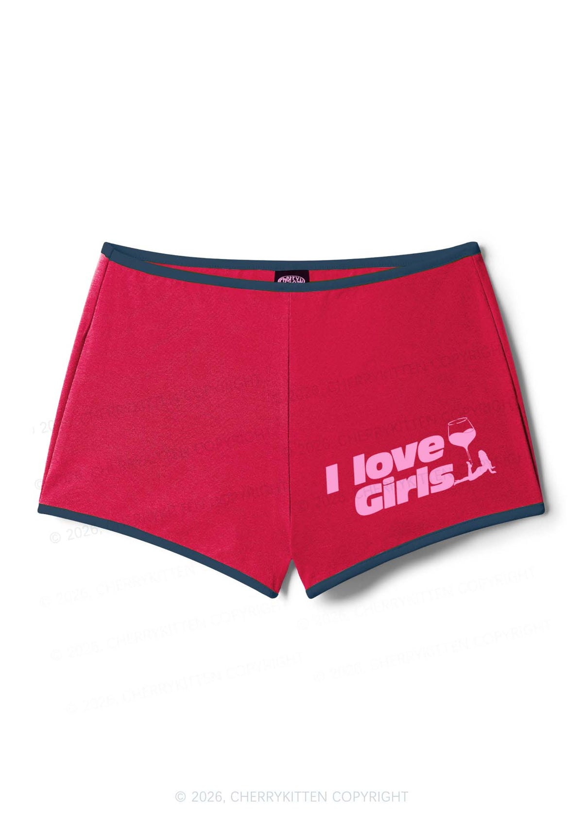 I Love Girls Wine Glass Pride Y2K Booty Shorts Cherrykitten