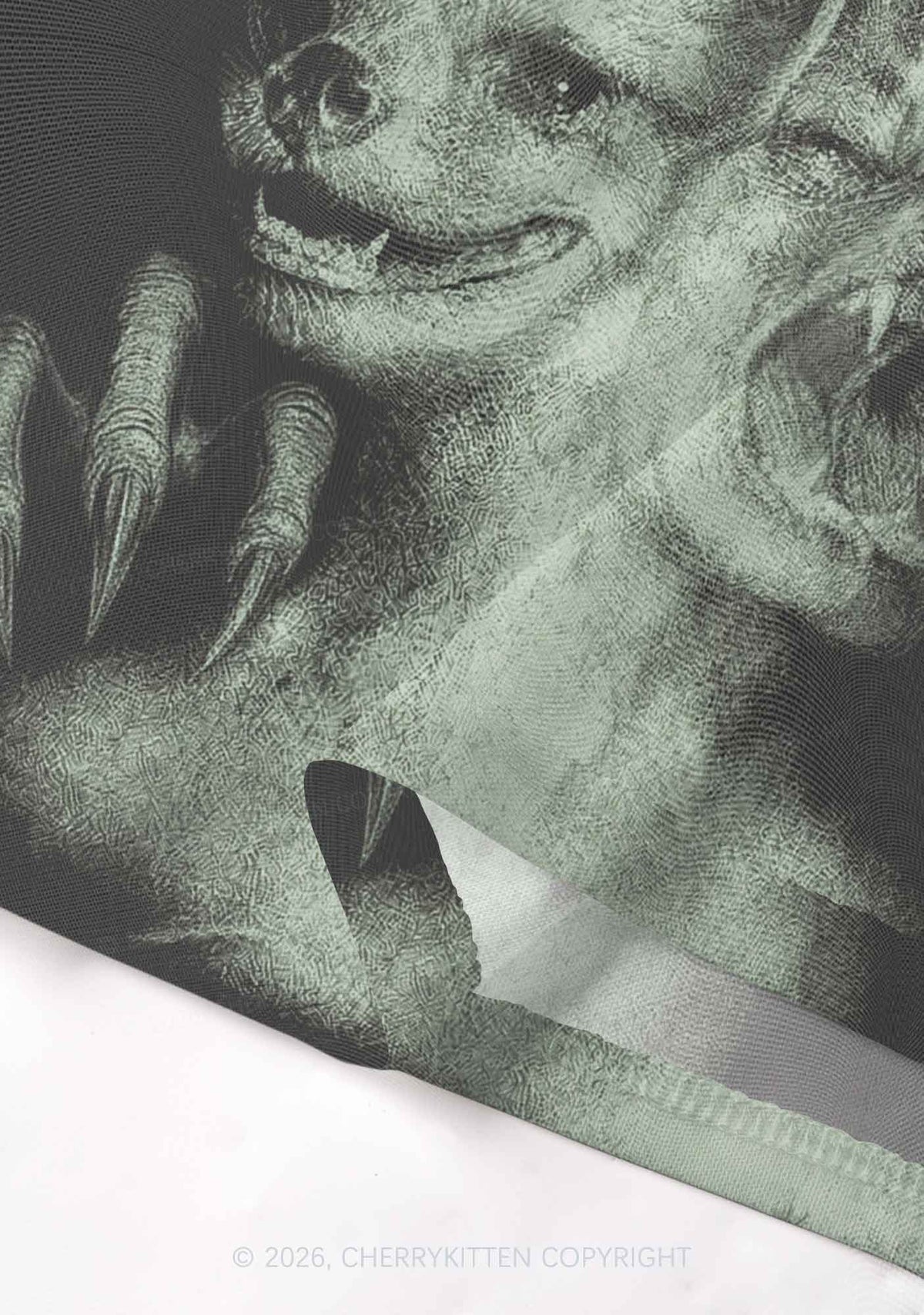 Halloween Two Head Monster Y2K Mesh Crop Top Cherrykitten