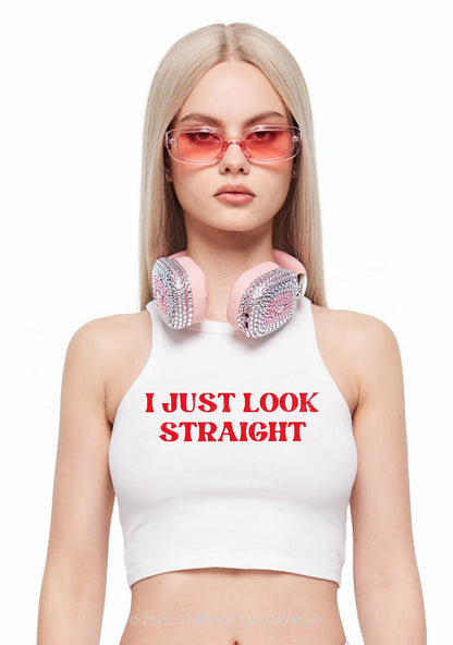I Just Look Straight Y2K Crop Tank Top Cherrykitten