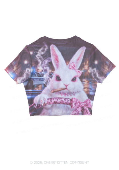 Smoking Bunny Driver Y2K Mesh Crop Top Cherrykitten