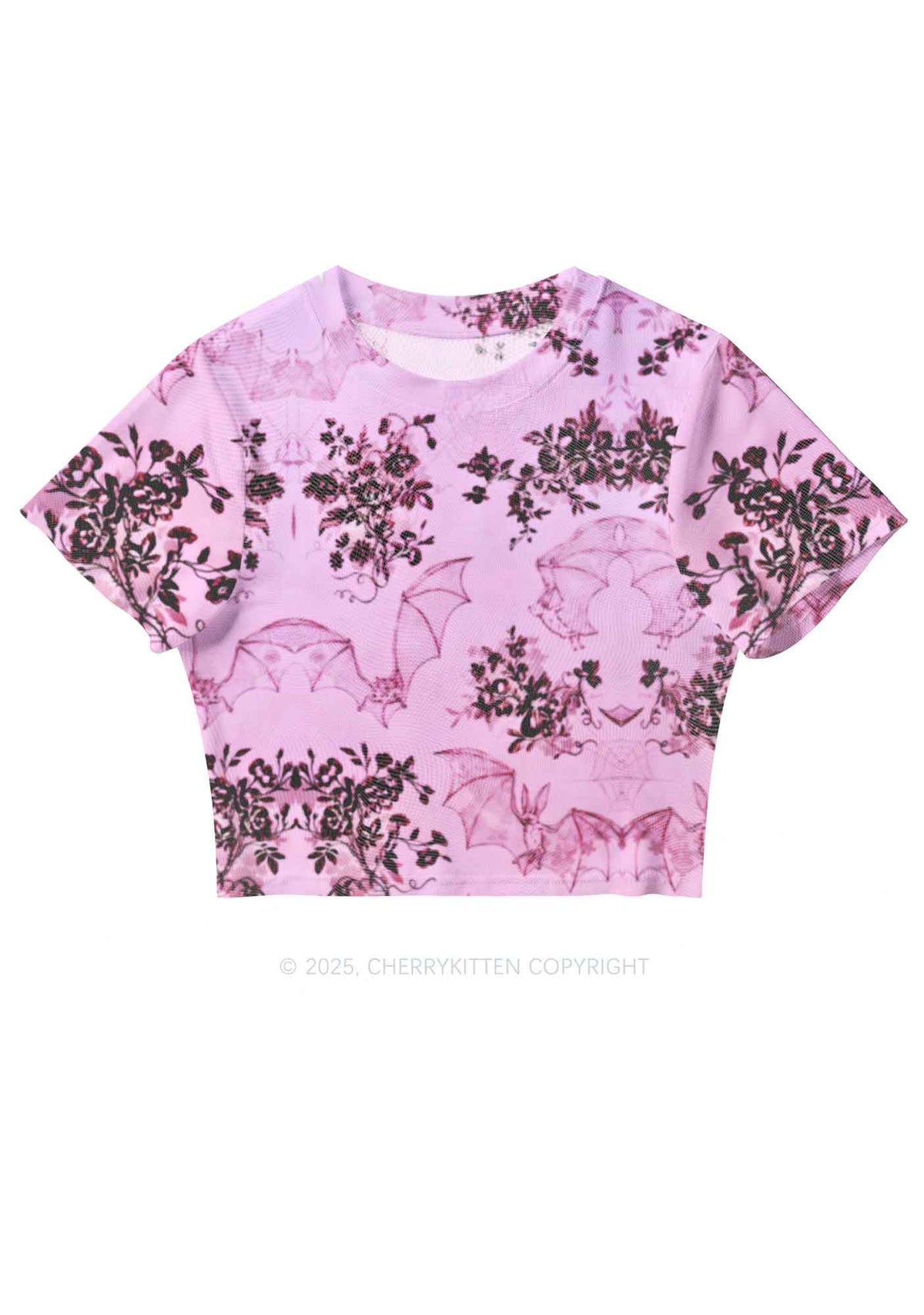 Pink Bat Y2K Mesh Crop Top Cherrykitten