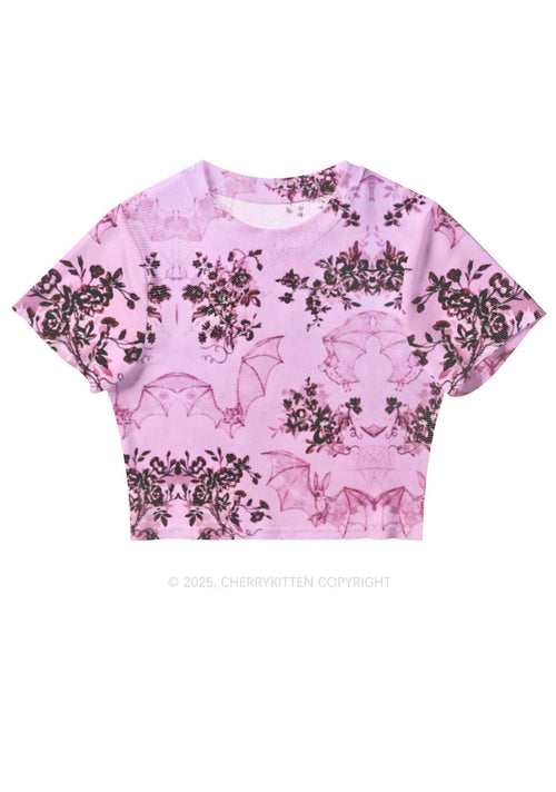 Pink Bat Y2K Mesh Crop Top Cherrykitten