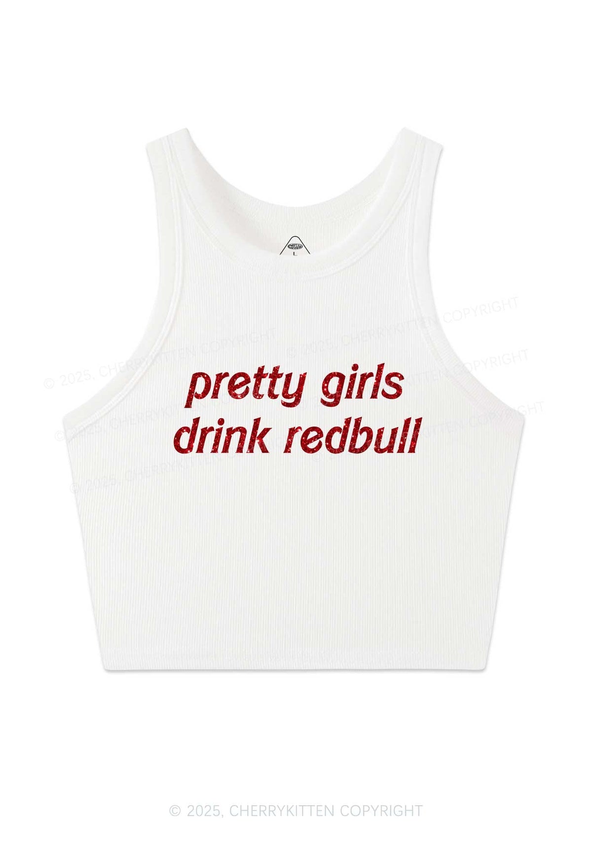 Glitter Pretty Girls Drink Red Y2K Crop Tank Top Cherrykitten