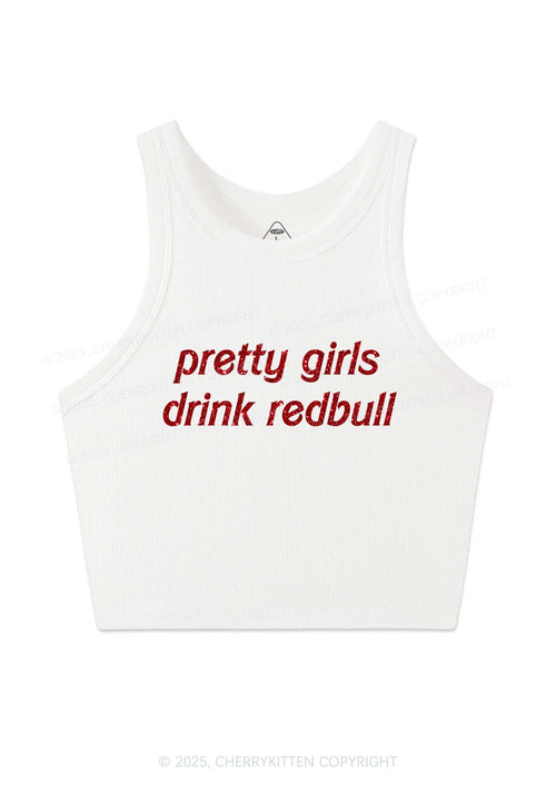 Glitter Pretty Girls Drink Red Y2K Crop Tank Top Cherrykitten