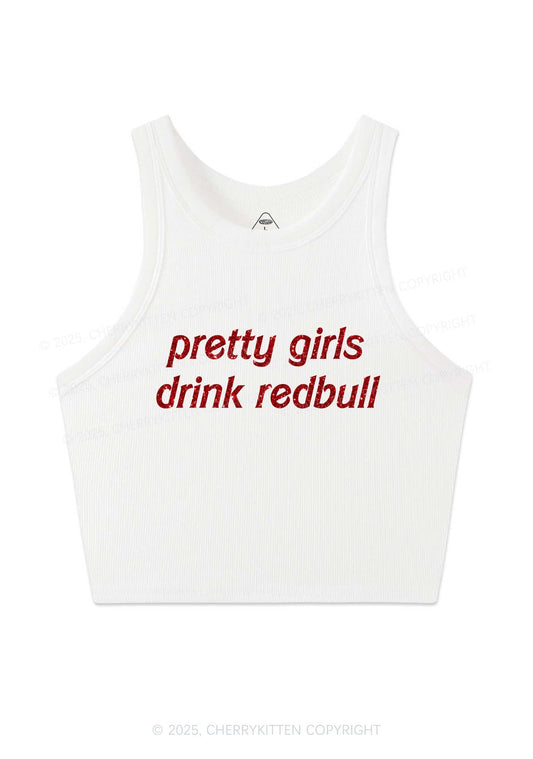 Glitter Pretty Girls Drink Red Y2K Crop Tank Top Cherrykitten