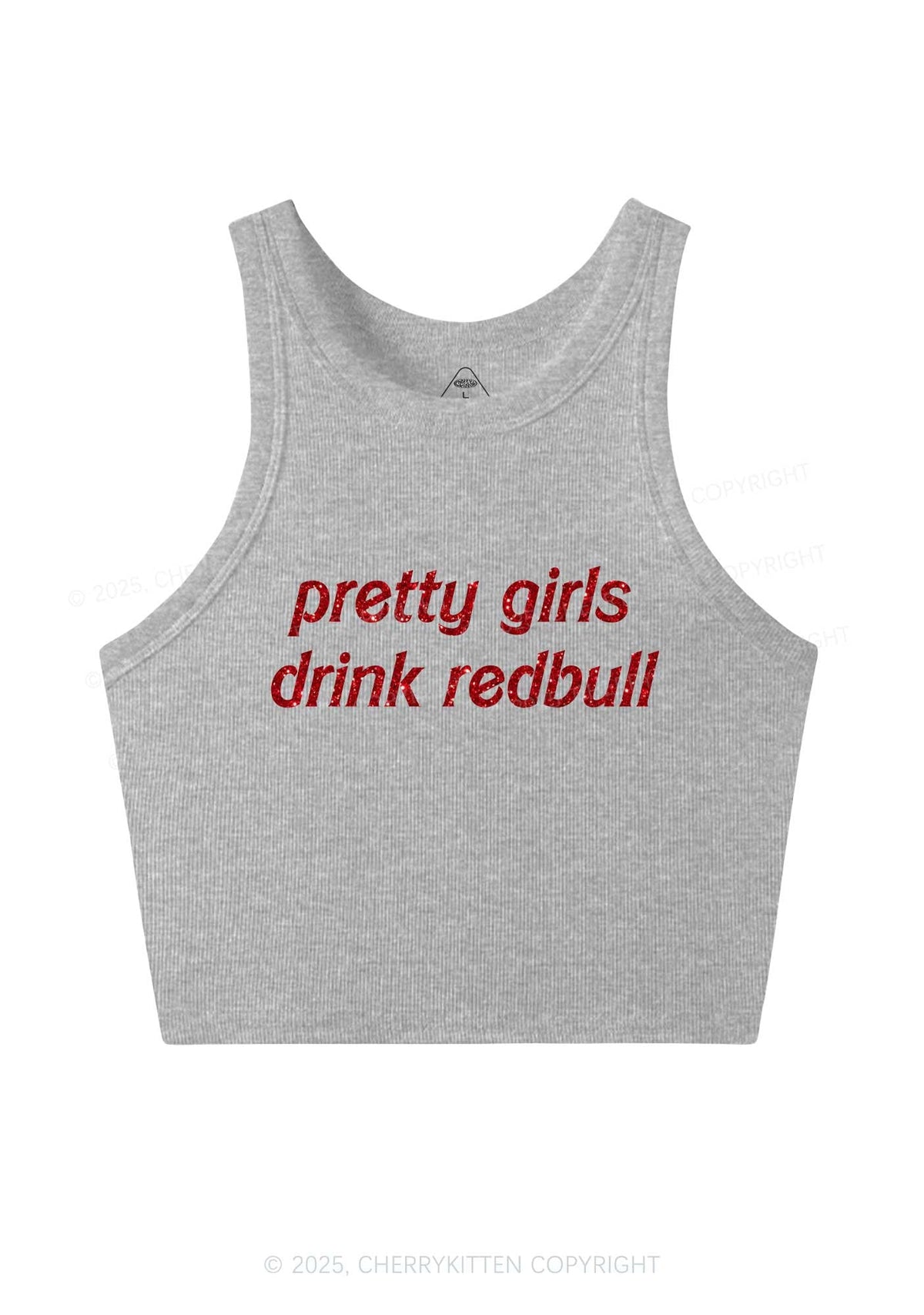 Glitter Pretty Girls Drink Red Y2K Crop Tank Top Cherrykitten