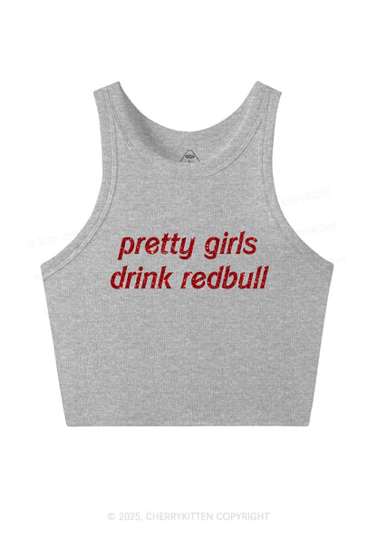 Glitter Pretty Girls Drink Red Y2K Crop Tank Top Cherrykitten
