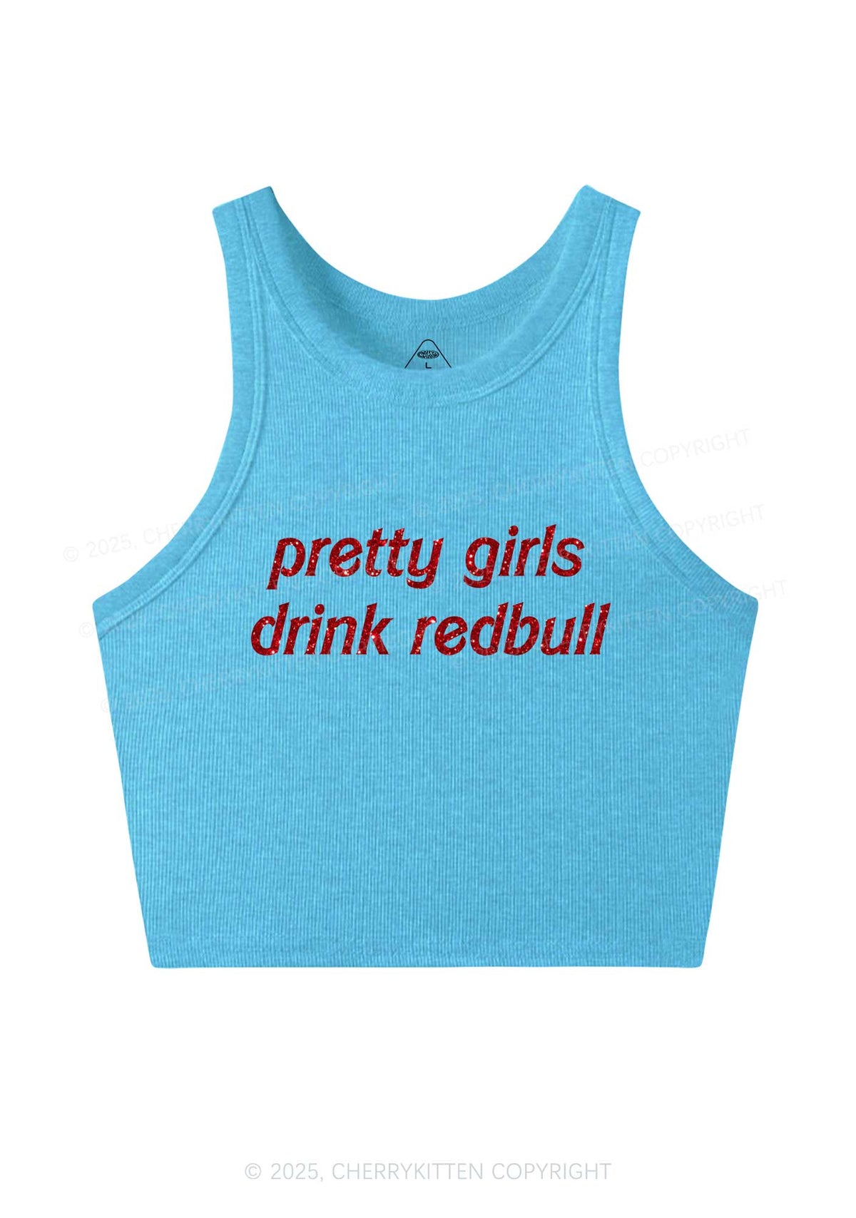 Glitter Pretty Girls Drink Red Y2K Crop Tank Top Cherrykitten