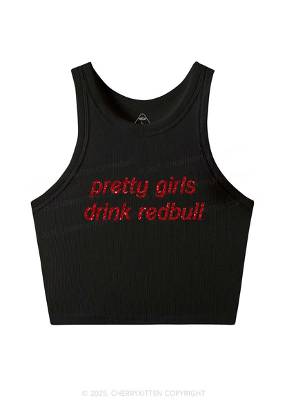 Glitter Pretty Girls Drink Red Y2K Crop Tank Top Cherrykitten