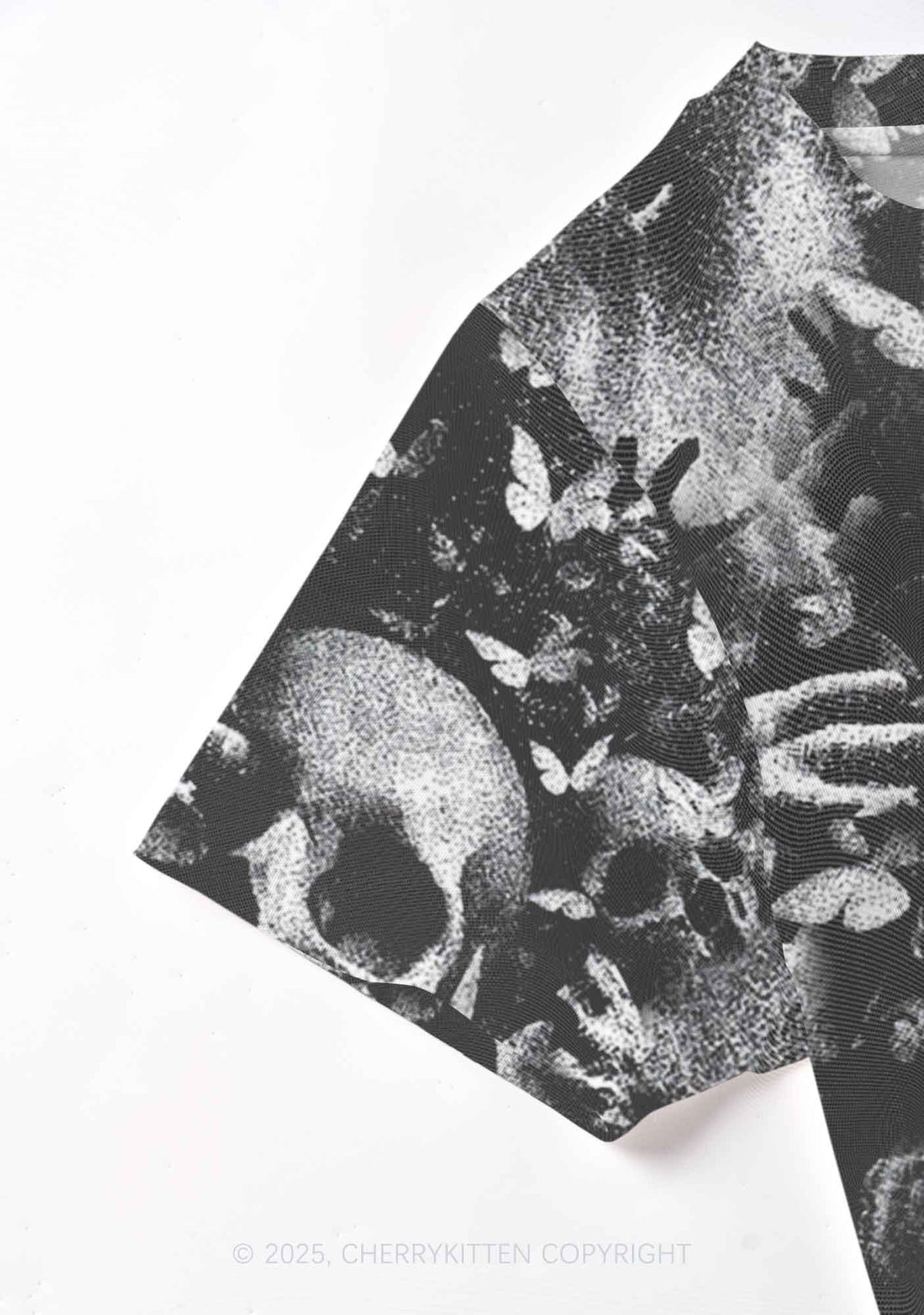 Halloween Gothic Skull Y2K Mesh Crop Top Cherrykitten