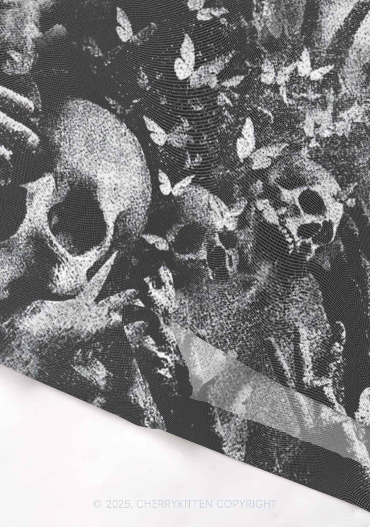 Halloween Gothic Skull Y2K Mesh Crop Top Cherrykitten