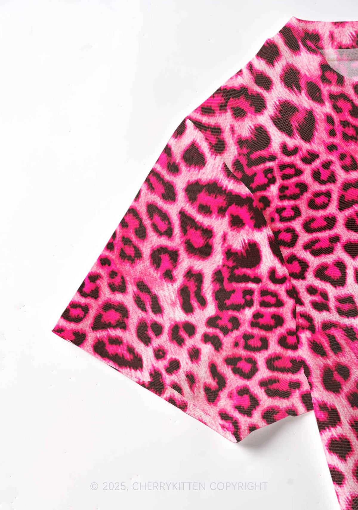 Pink Leopard Y2K Mesh Crop Top Cherrykitten