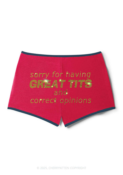 Rhinestone Sorry For Having Correct Opinions Y2K Booty Shorts Cherrykitten