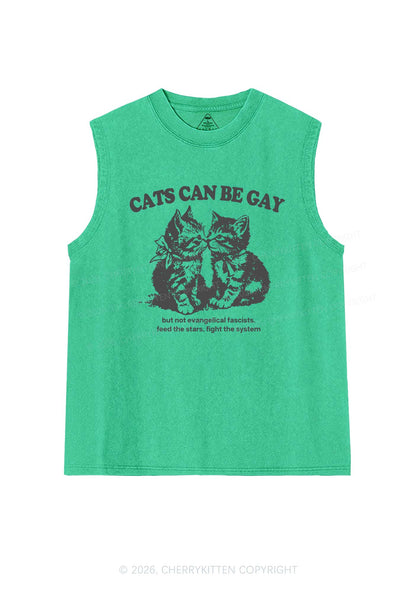Cat Can Be Gay Pride Y2K Washed Muscle Tank Cherrykitten
