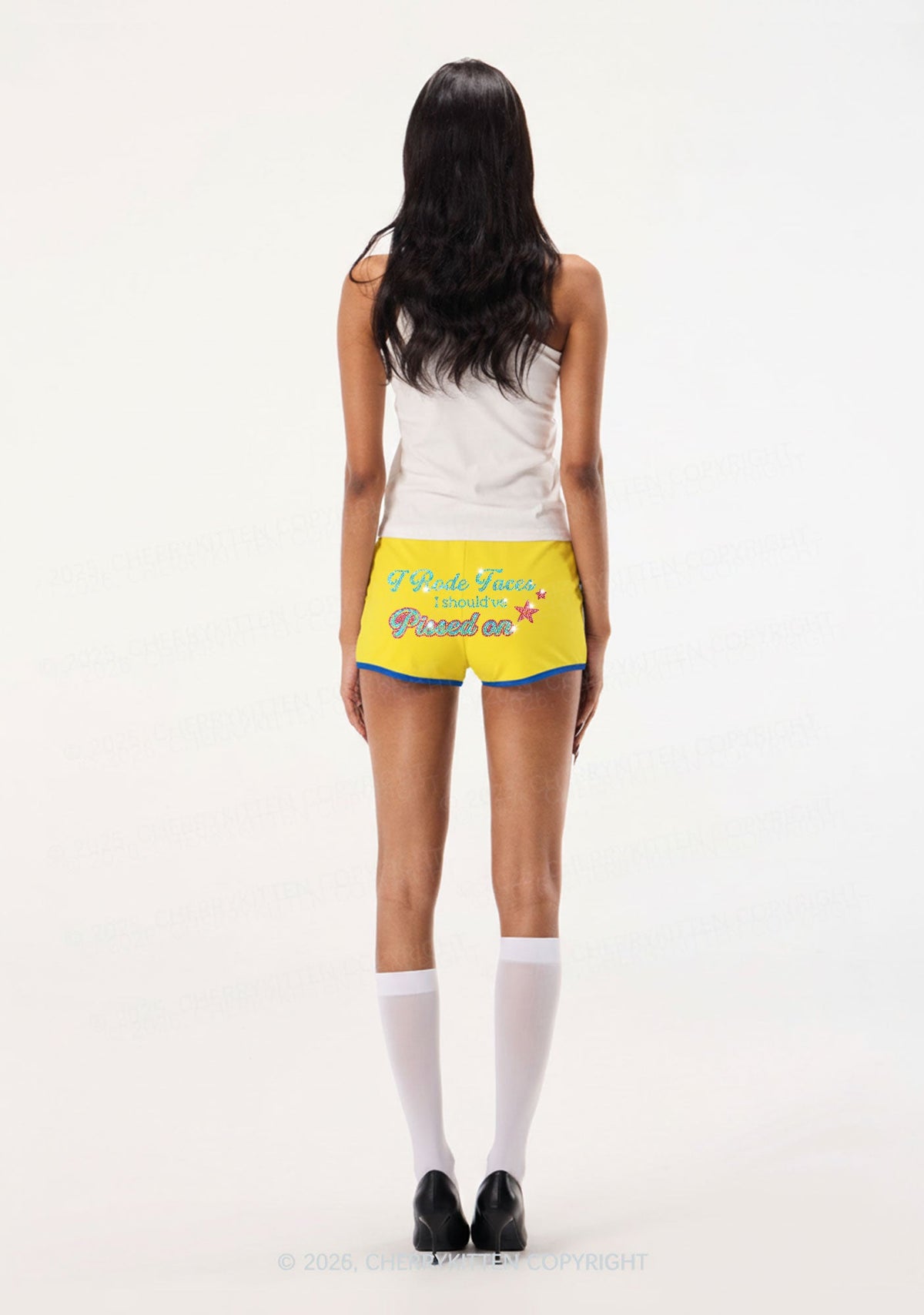 Rhinestone I Rode Faces Y2K Booty Shorts Cherrykitten