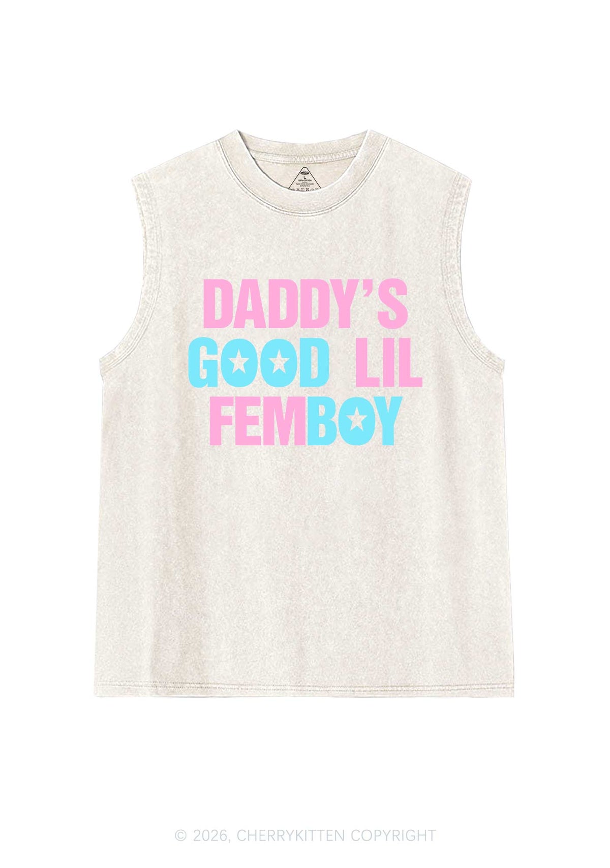 Daddys Good Lil Femboy Pride Y2K Washed Muscle Tank Cherrykitten
