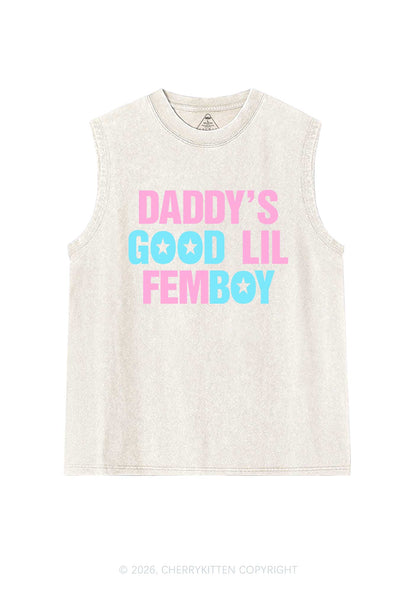 Daddys Good Lil Femboy Pride Y2K Washed Muscle Tank Cherrykitten