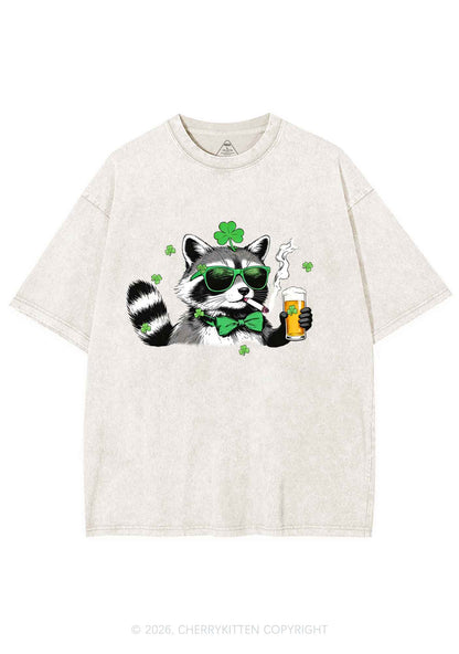 Shamrock Smoke Raccoon St Patricks Y2K Shirts Washed Tee Cherrykitten