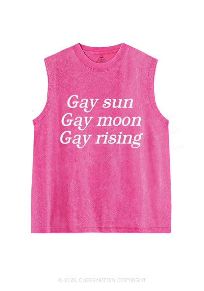 Gay Sun Moon Rising Pride Y2K Washed Muscle Tank Cherrykitten