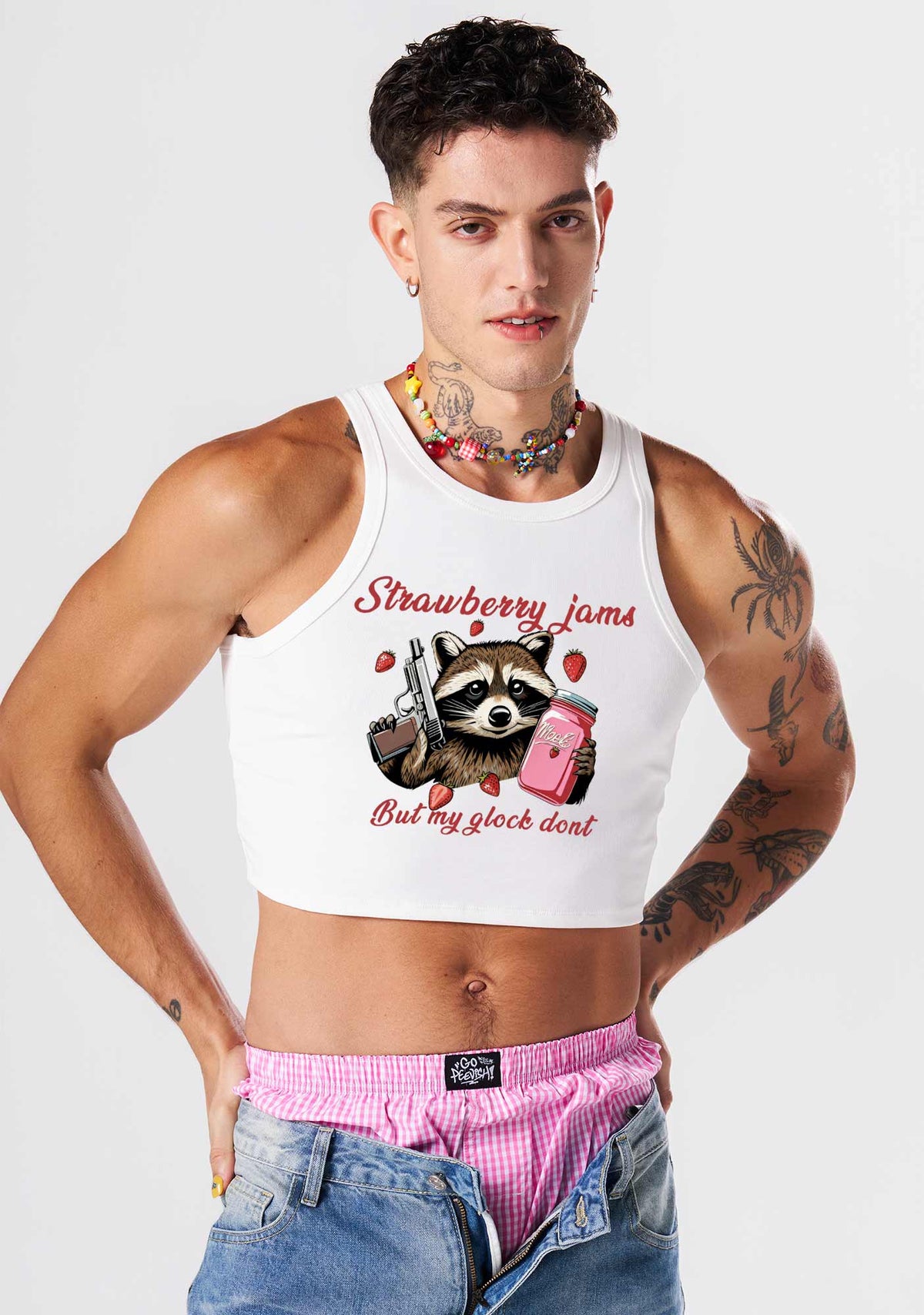 Strawberry Jams Raccoon Y2K Crop Tank Top Cherrykitten