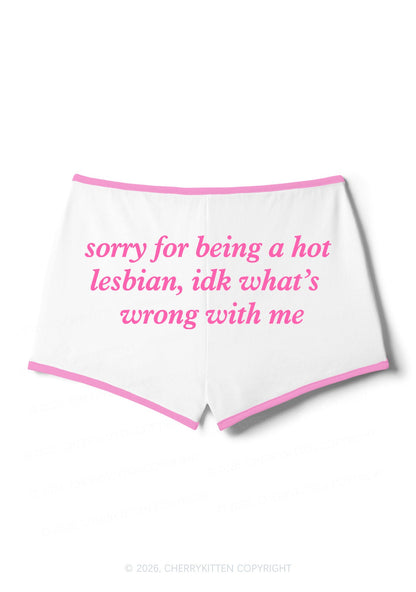 Sorry For Being Hot Lesbian Pride Y2K Booty Shorts Cherrykitten