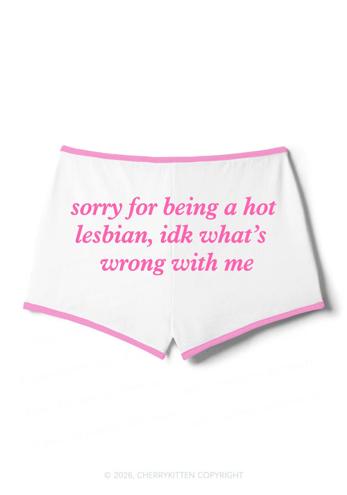 Sorry For Being Hot Lesbian Pride Y2K Booty Shorts Cherrykitten