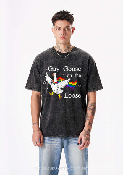 Gay Goose On The Loose Pride Y2K Shirts Washed Tee Cherrykitten