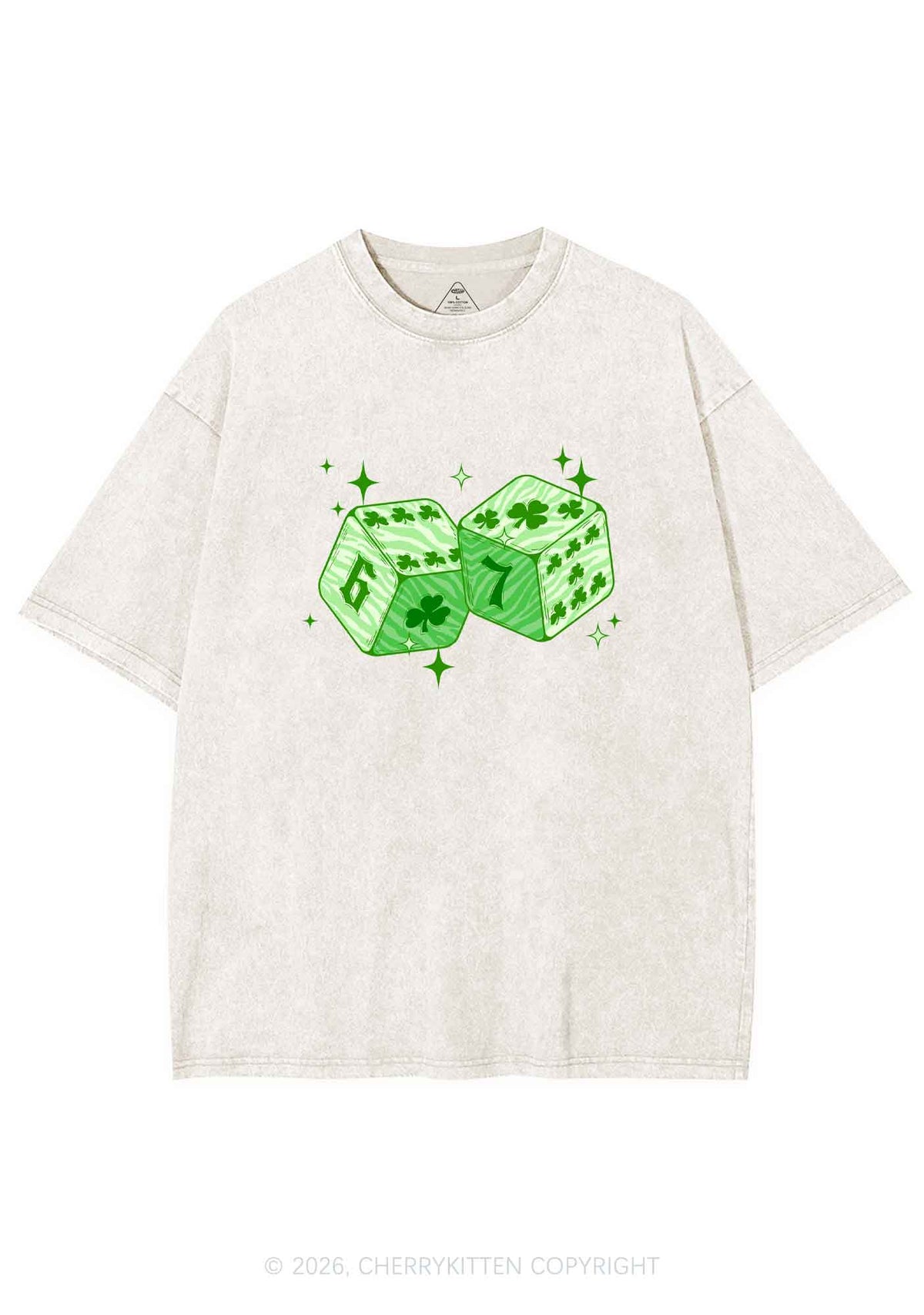 Green Clover Dice St Patricks Y2K Shirts Washed Tee Cherrykitten