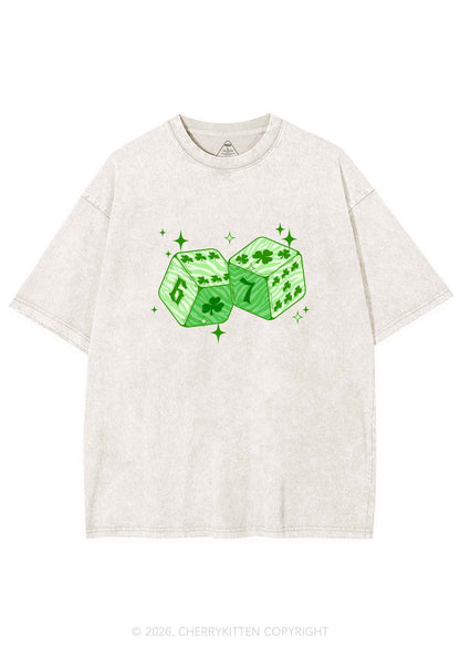 Green Clover Dice St Patricks Y2K Shirts Washed Tee Cherrykitten