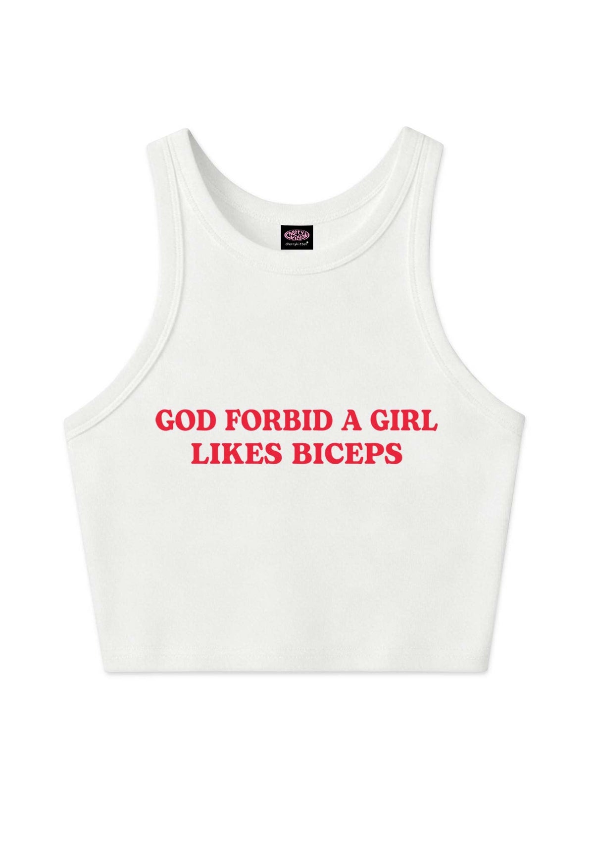 God Forbid A Girl Likes Biceps Y2K Crop Tank Top Cherrykitten