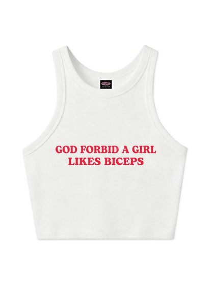 God Forbid A Girl Likes Biceps Y2K Crop Tank Top Cherrykitten