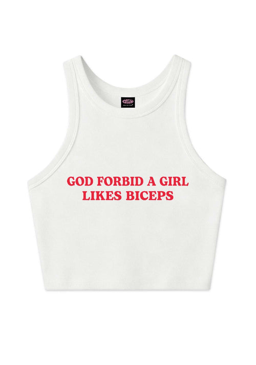 God Forbid A Girl Likes Biceps Y2K Crop Tank Top Cherrykitten