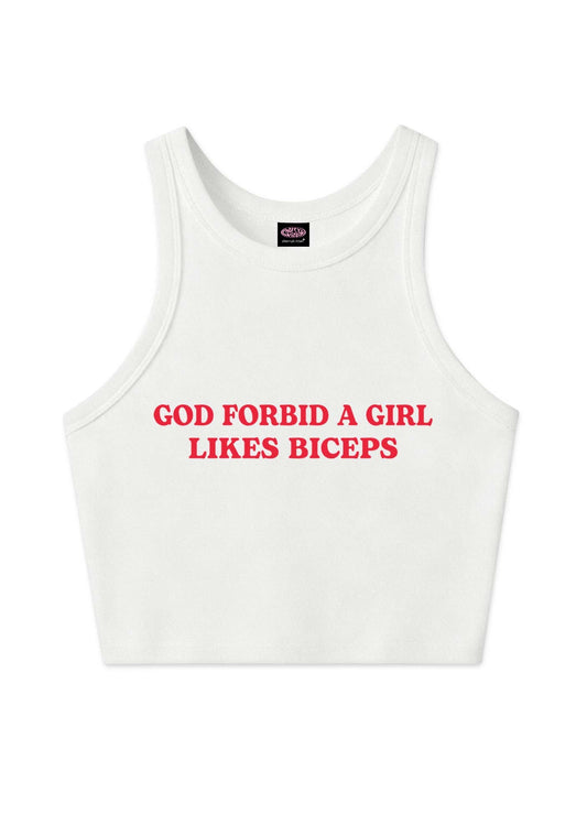 God Forbid A Girl Likes Biceps Y2K Crop Tank Top Cherrykitten