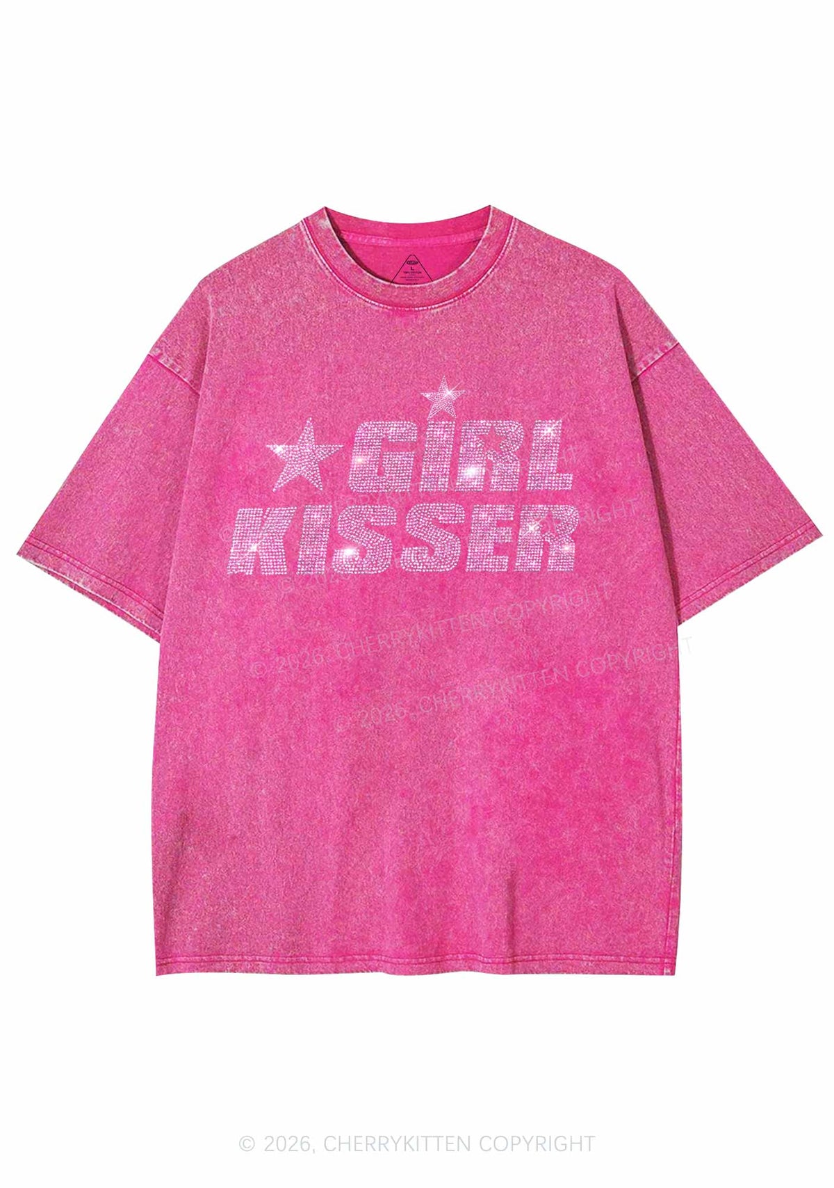 Rhinestone Girl Kisser Pride Y2K Shirts Washed Tee Cherrykitten
