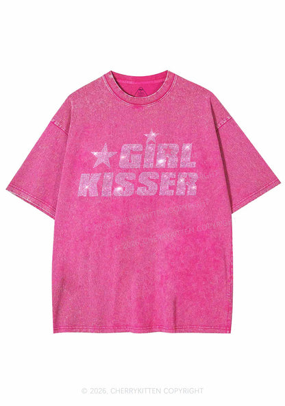 Rhinestone Girl Kisser Pride Y2K Shirts Washed Tee Cherrykitten