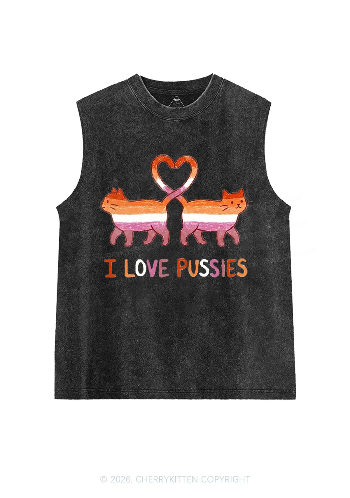 I Love Puxxies Pride Y2K Washed Muscle Tank Cherrykitten