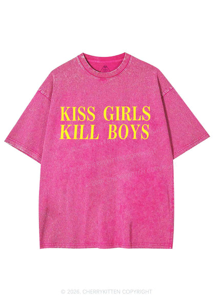 Kiss Girls Kill Boys Pride Y2K Shirts Washed Tee Cherrykitten