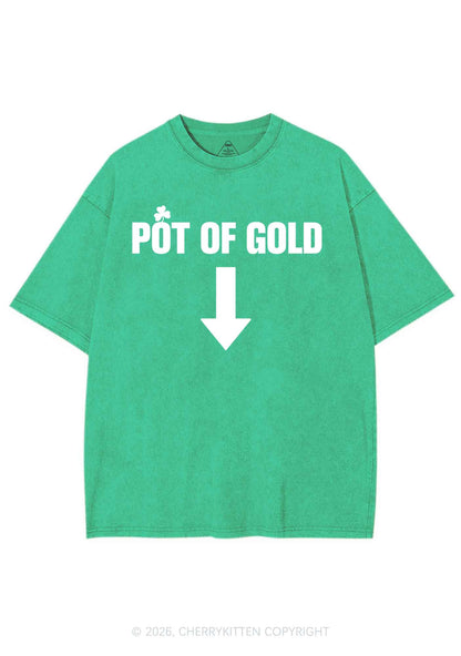Pot Of Gold St Patricks Y2K Shirts Washed Tee Cherrykitten