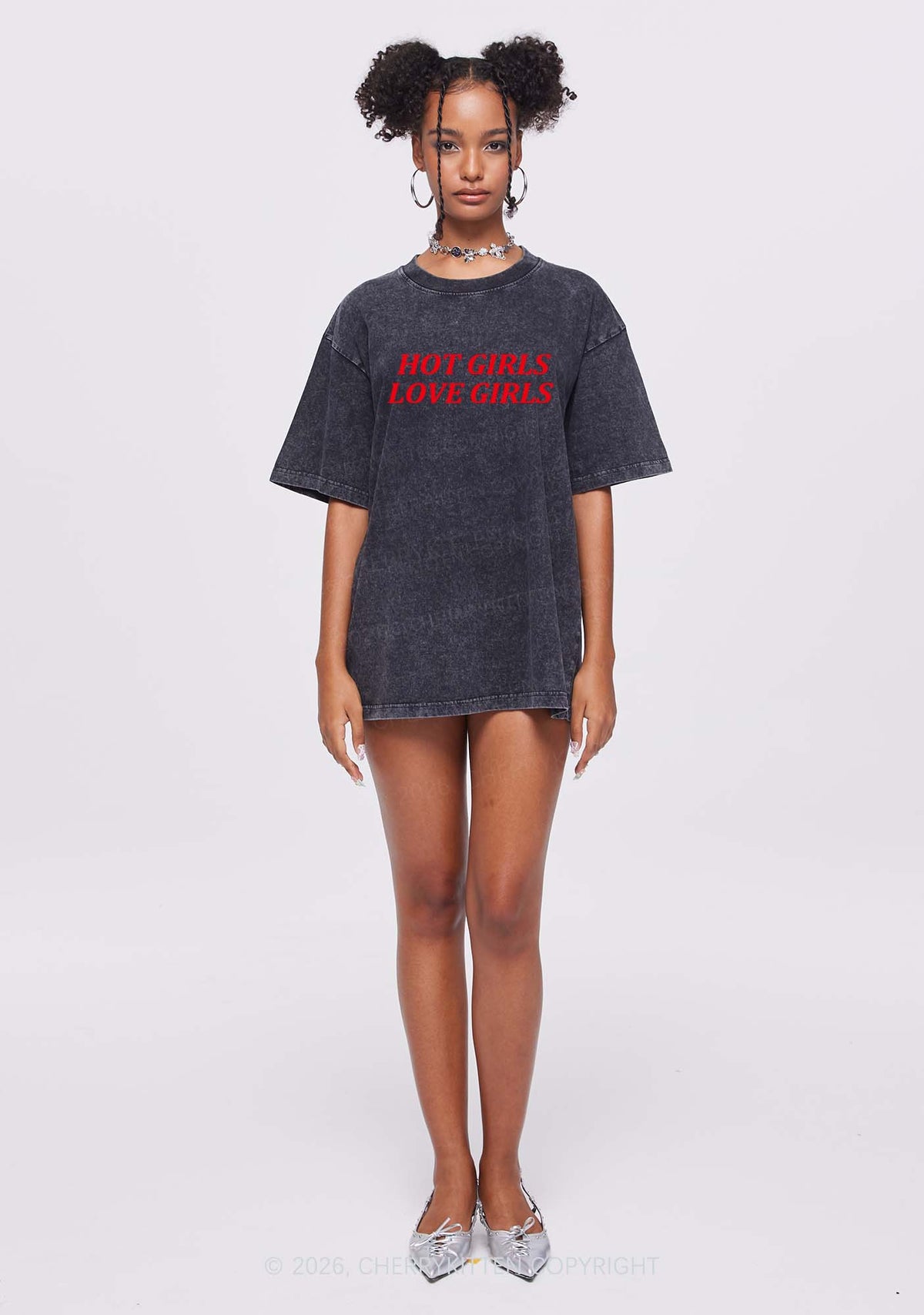 Hot Girls Love Girls Pride Y2K Shirts Washed Tee Cherrykitten