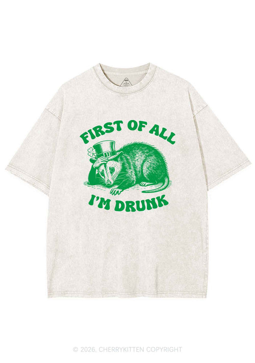 First Of All Im Drunk St Patricks Y2K Shirts Washed Tee Cherrykitten
