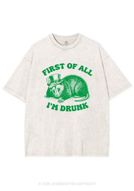 First Of All Im Drunk St Patricks Y2K Shirts Washed Tee Cherrykitten