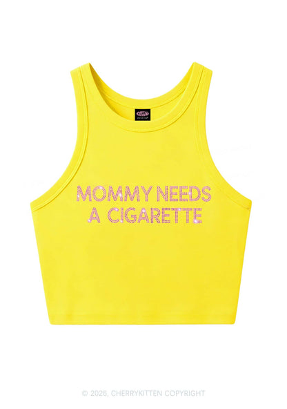 Rhinestone Mommy Needs Cigarette Y2K Crop Tank Top Cherrykitten