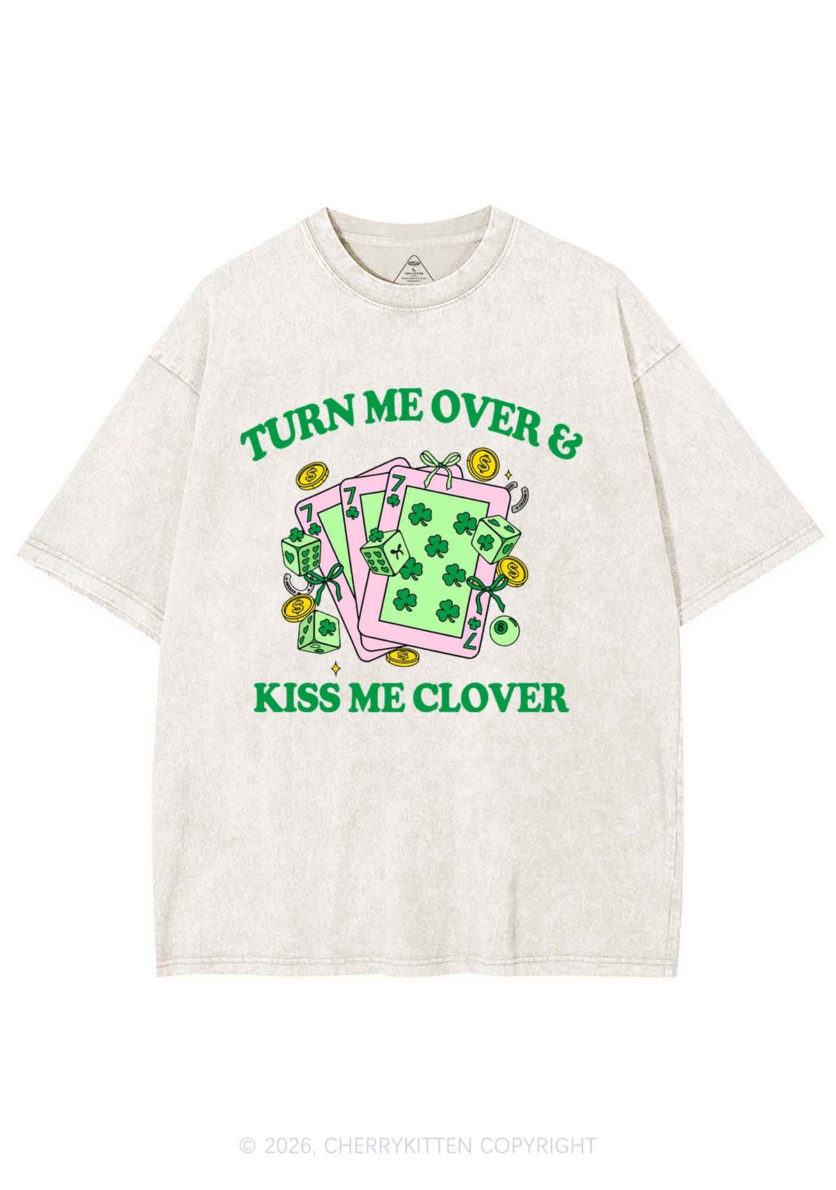 Kiss Me Clover Cards St Patricks Y2K Shirts Washed Tee Cherrykitten
