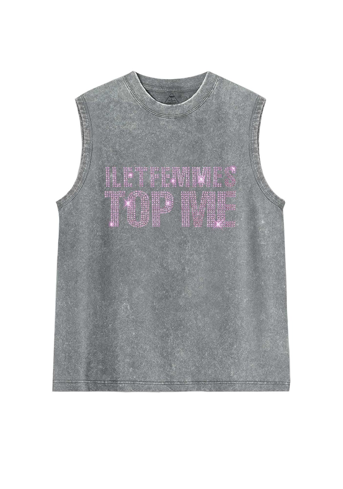 Rhinestone I Let Femmes Top Me Pride Y2K Washed Muscle Tank Cherrykitten